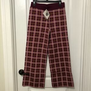 Daydreamer Women's Pants Size Medium Pink Red‎ Plaid Cropped Knit Retro NWT